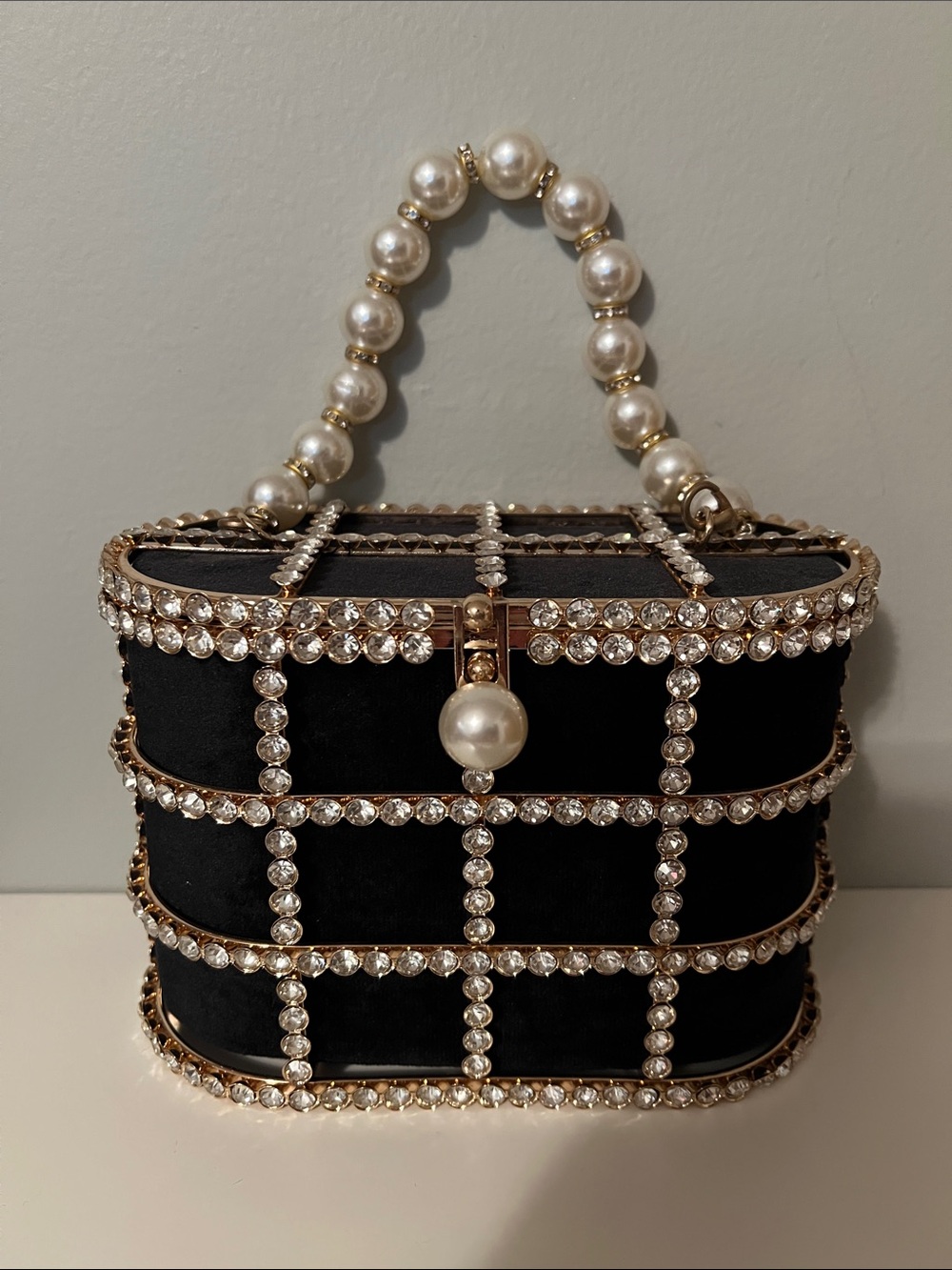 Black Pearl & Crystal Evening Bag